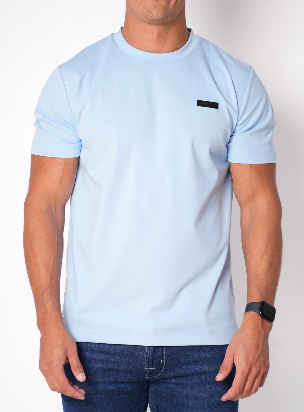 Leather badge T-shirt - Glacier Blue