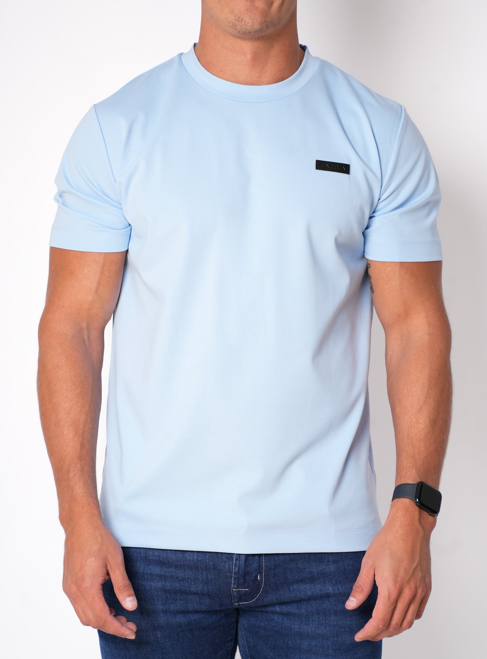 Leather badge T-shirt - Glacier Blue