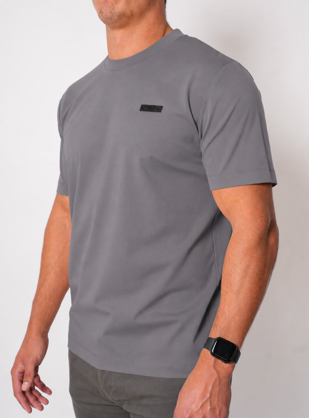 Leather badge T-shirt - Slate Grey