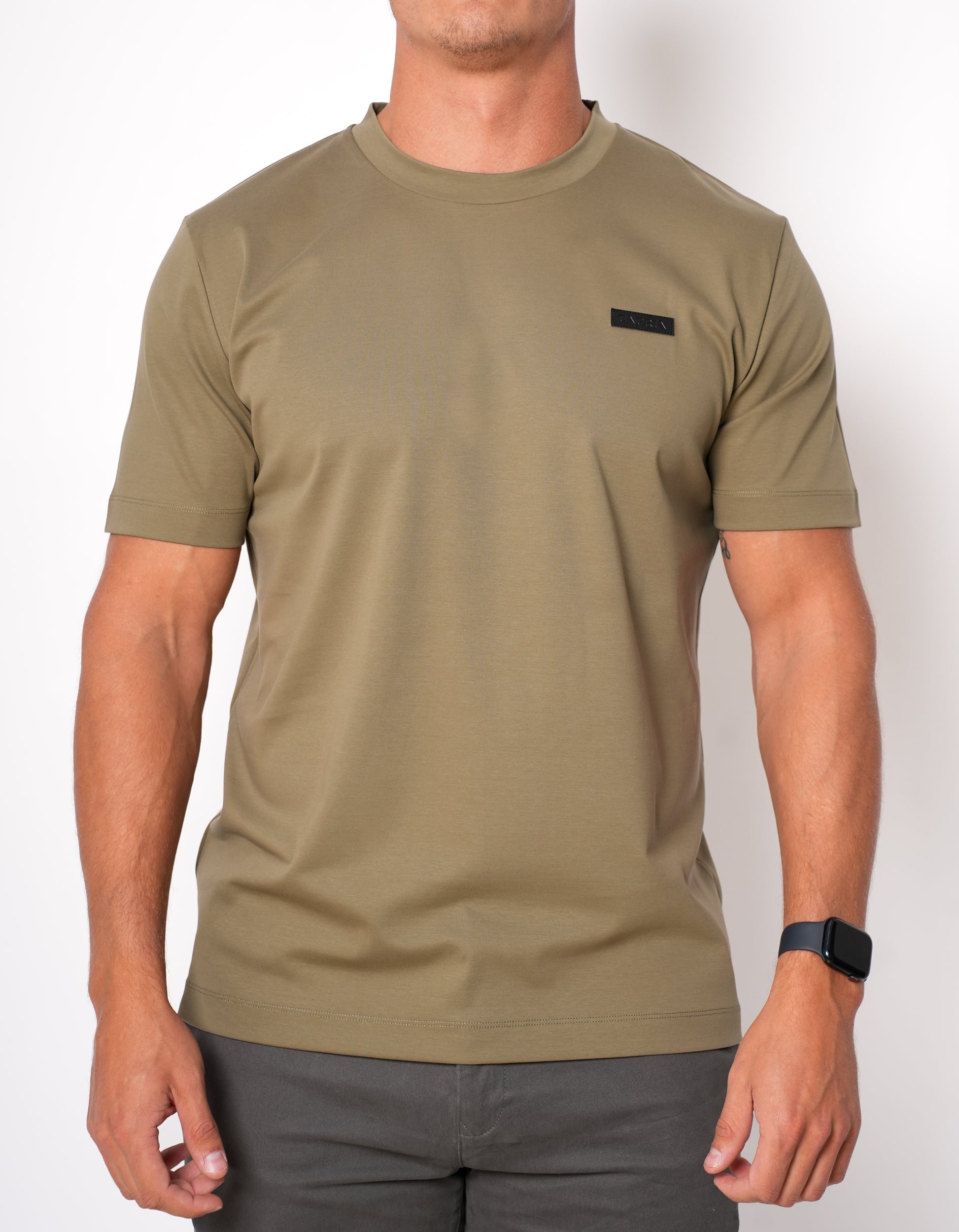 Leather badge T-shirt - Olive